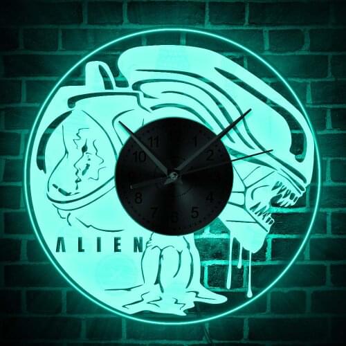 Horrible Alien Wall Clock With LED Backlight Poisonous Fluid Xenomorph Vivid ET Timepiece Decor Unique Halloween Gift For Boys