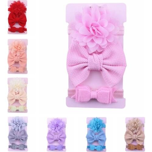 Yundfly 3 pcs/set Baby Girls Chiffon Flower Headbands Pack Toddler Corn Kernel Bowknot Hairband Accessories