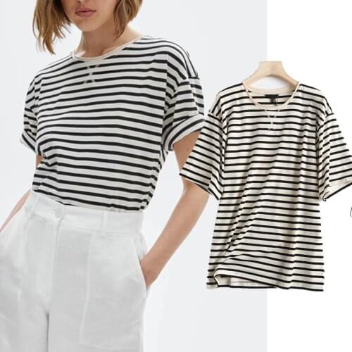 Jenny&Dave T Shirt Wome England Fashion High Street Vintage Loose Striped Harajuku Tshirt Summer Camisetas Verano Mujer 2021Top