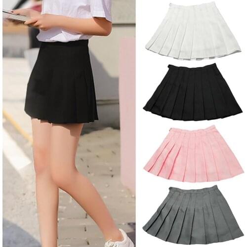 60% Dropshipping!!2021 Women short skirt fashion summer solid color high waist pleated A-line mini tennis skirt