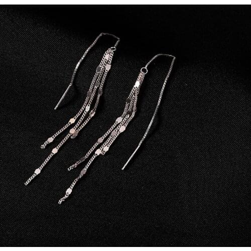 925 Sterling Silver Long Chain Earrings For Women Simple Handmade Shiny Tassel Earrings Wholesale pendientes plata largo