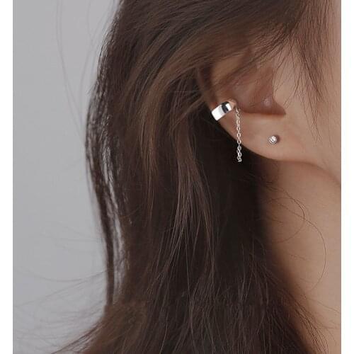 925 Sterling Silver Ear Cuff Earrings for Women Tassel Chain Clip On Earrings Without Piercing Asymmetry Jewelry