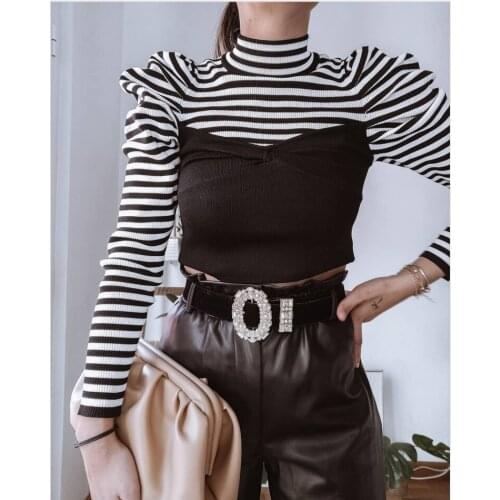 Women splicing striped sweater 2020 fashion ladies full sleeve O-neck soft sweaters chic girls high street streetwear