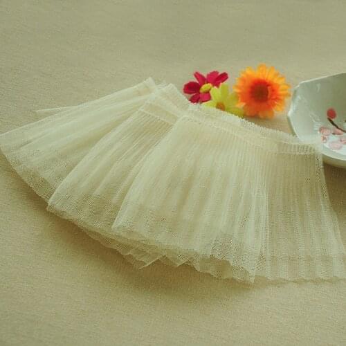 1M Grey Black Apricot Mesh Pleated Ruffle Lace Trims Fabric Collar Sewing Clothing Skirt Headwear Applique Guipure Decor 12CM