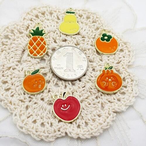 10pcs/pack Cute smile Fruit Enamel Metal Charms Golden Base Earring Bracelet DIY Jewelry Making