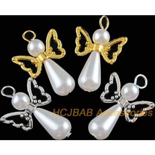 18Pcs Tibetan Silver Tone & Gold Color Teardrop White Angel Charms Pendants 18x27mm