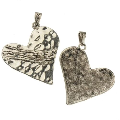 Heart Pendants DIY Necklaces Large Love Slider Antique Silver Metal Fashion Valentines Day Jewelry Components 80*65*2mm 2pcs