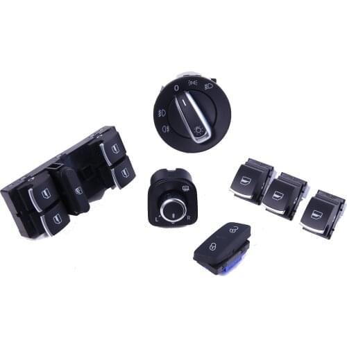 7Pcs Chrome Headlamp Window Mirror Switch Kit For V W J etta/Golf MK5 RABBIT T-iguan 3C8941431 1K0 962 125 5K0959855 5K4959857