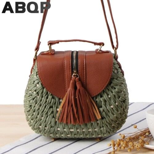 ABQP Summer Beach Straw Bags For Women Luxury Tassel Female Shoulder Bag Travel Girls Cross Body Bag