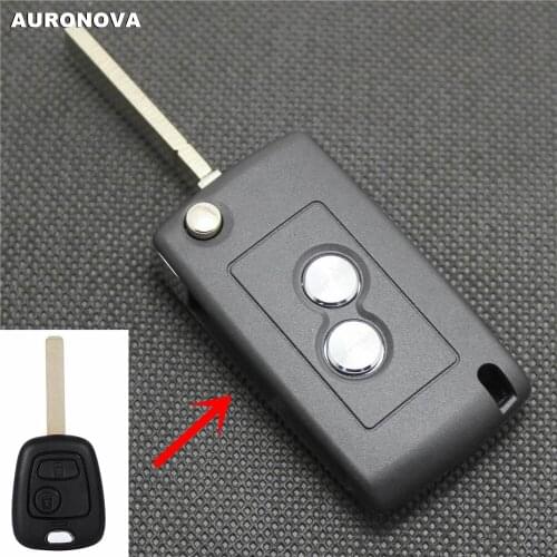 AURONOVA for Peugeot 307 Car Key Modified& Upgrade Flip Folding 2 Buttons Remote Car Key Case No Side Groove
