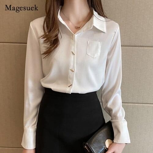 Blusas New Womens Shirt Classic Chiffon Blouse Female Plus Size Loose Long Sleeve Shirts Lady Simple Style Tops Clothes 10488