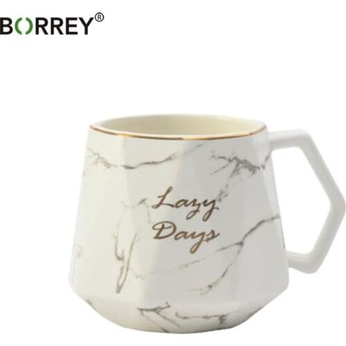 BORREY Europe Milk Coffee Mugs Creative Ceramic Mug Cup Office Tea Coffee Cup Marble Gold Mug Breakfast Milk Cup Lovers Gifts