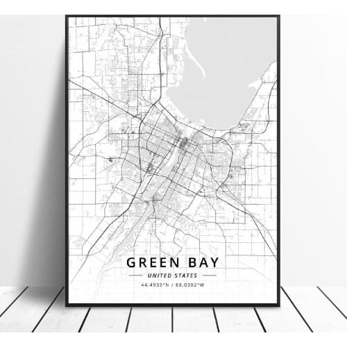 Buffalo Green Bay Jacksonville Jersey City Overland Park Santa Cruz Unitedstates Map Canvas Art Poster