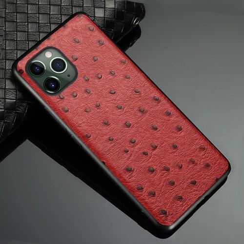 Genuine Leather Phone Case for iPhone 11 Pro Max 12 Pro Max X XR XS MAX 8 Plus 5 SE 2020 6 6s 7 Plus Luxury Ostrich Grain Cover