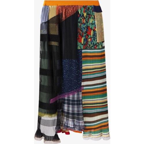Brand Printed Literary Long Skirt Pleated Skirt Long Sweet Lace Patchwork Designer Tide Vintage Party Clothing 2021 Summer