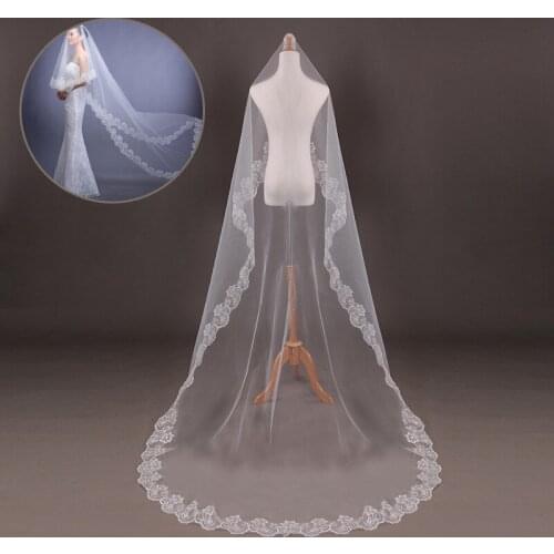 Elegant Wedding Accessories 1.5m/3m White Long Lace Edge Veil Bridal Wedding Headdress Cathedral Wedding Veil