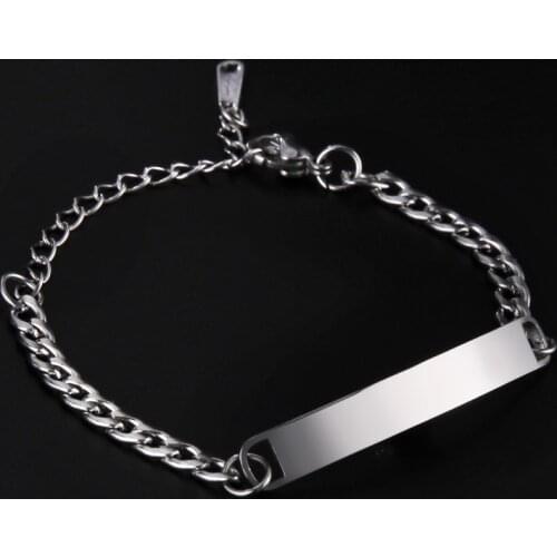 Lemegeton Customized Words Bar Bracelet For Men Women Baby Cuban Chain Stainless Steel 3/5mm Width Bracelets Engraving Name