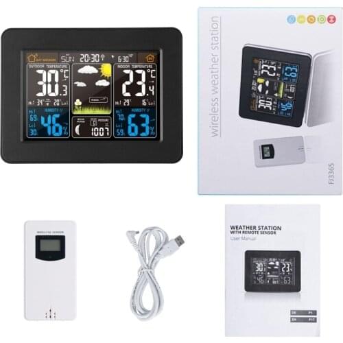 Forecast Weather Station LCD Screen Digital Alarm Clock RF Wireless Sensor Indoor Temperature Humidity Meter Barometer 19QB