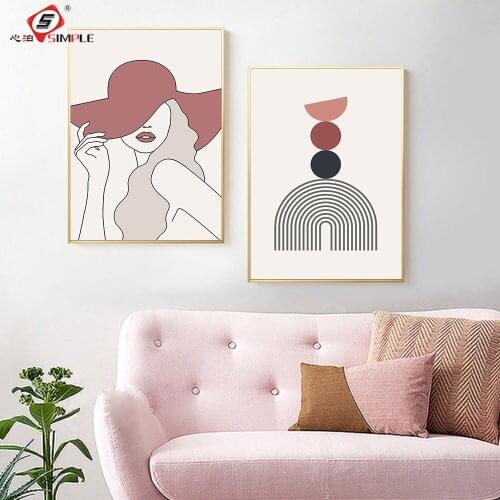 Minimalist Abstract Wall Art Line Female Body Art Print Poster Rainbow Picture Wall Living Room Nordic Bed Room Home Decor
