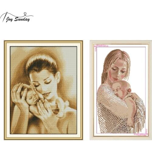 Joy Sunday Mother and Son Stamped Cross Stitch Kits People Aida Canvas 14CT11CT DMC Embroidery Kit DIY Cross Stitch Needlework