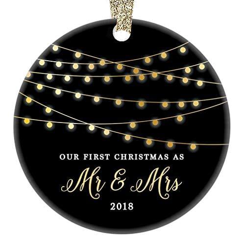 Our First Christmas As Mr&Mrs Christmas Ceramics Ornament-Black First Christmas Married Ornament-Newlywed Christmas Gift