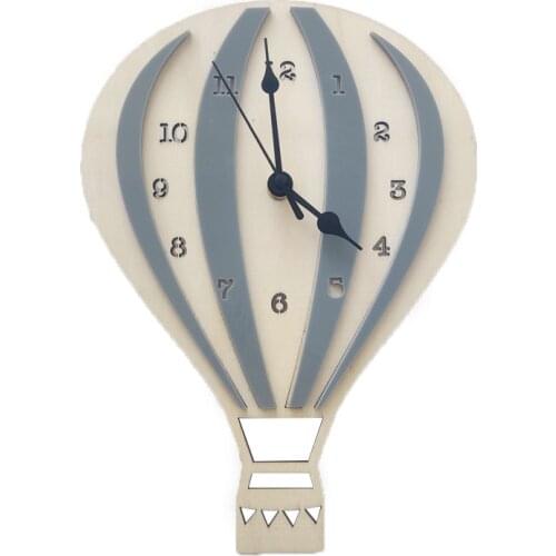 Hot Air Balloon Wall Clock Non-Ticking Silent Decorative Indoor Cartoon Clock for Children Boy Bedroom Nursery Living Room Decor