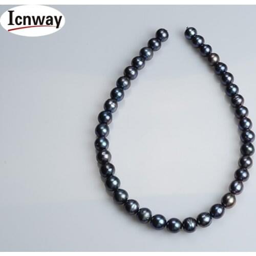 Natural Round Black(peacock blue) Freshwater Pearl white 11-12mm For Jewelry Making 15inches DIY necklace bracelet FreeShipping