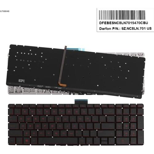 US QWERTY New Keyboard for HP Omen 15-AX000 15-AX100 15-AX200 / with Red Printing Red Backlit No Frame