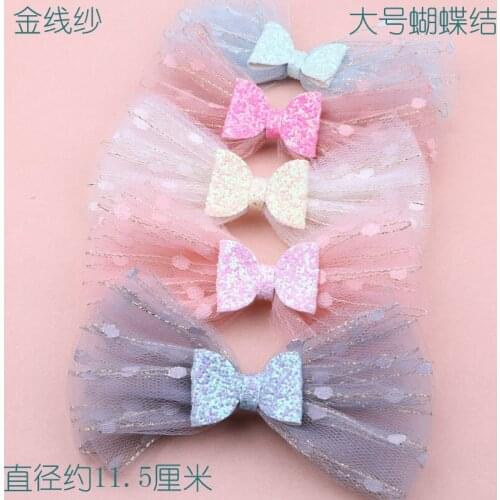 New Arrival Lace Chiffon Ribbon Glitter Bow Patch Stickers Girls Hair Jewelry Headband Headwear Clips Decor Button Patch Stick