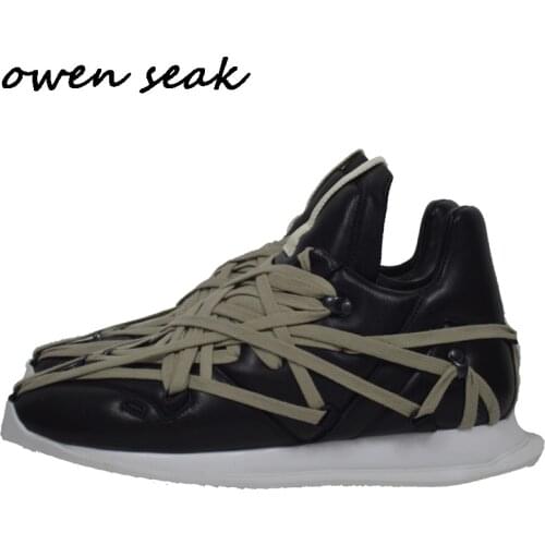 Owen Seak Men Casual Shoes Ankle Boots Luxury Trainers Genuine Leather Lace Up Sneaker Winter Boots Brand Flat Black Shoes