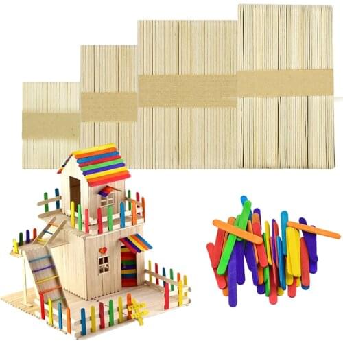 50Pcs/Lot Wood Color Ice Cream Sticks Popsicle Mold Tools Kids Diy Craft Educational Toys Hand Assembly Wooden Rods Accessories