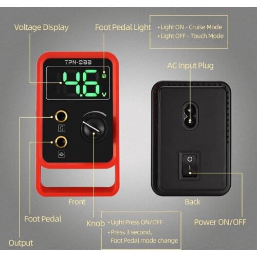 Professional Anti-fatigue Mode LED Rotary Wireless Tattoo Machine Gun Motor Power Supply with UK Plug Cable