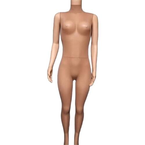 Perspective Bodycon Nude Jumpsuit Women Sexy Sleeveless Rompers Transparent Tight Bodysuit Niightclub Stage Costume