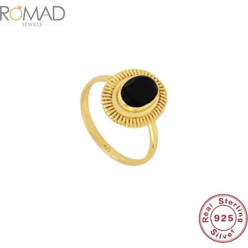 ROMAD 925 Sterling Silver Zirconia Gold Color Ring Size 6 7 8 European And American Trend Black Black Diamond Ring