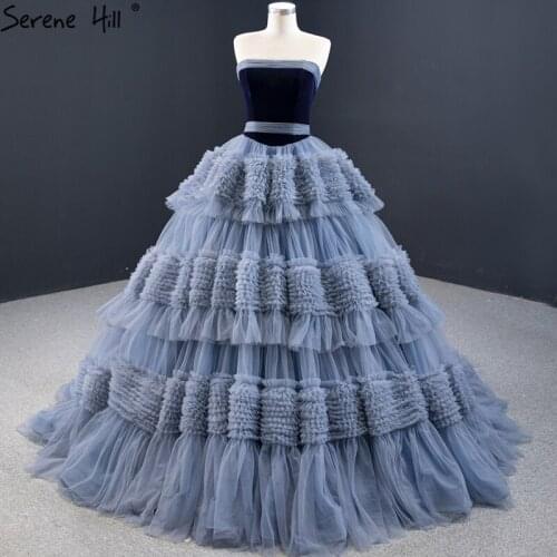 Grey Blue Tiered Sexy Sleeveless Wedding Dresses 2020 Off Shoulder High Quality Bridal Gowns HM67119 Custom Made