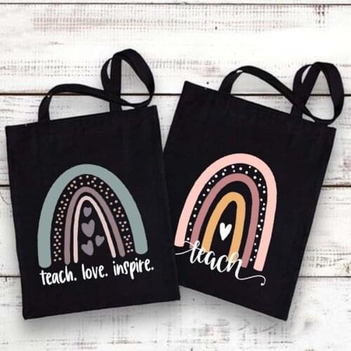 Rainbow Teacher Print Women Shopping Bag Female Canvas Shoulder Bags Travel Storage Handbag Reusable Foldable Eco Tote Best Gift