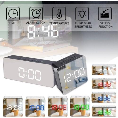 LED Digital Alarm Clock Electric Clock Mirror Surface with Temeprature Snooze Dimming Home Table Decoration Desktop Mirror Clock