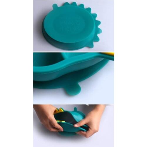 Food Grade Silicone Cartoon Dinosaur Baby Divided Suction Bowl Slip-resistant Child Dinner Plate Learning Feeding Dish