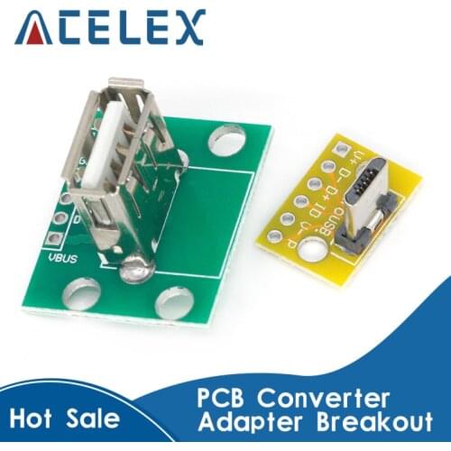 Vertical USB MiCroUSB Micro USB 2.0 Female Head A Connector 2.54mm PCB Converter Adapter Breakout Board 180 Degree Vertical