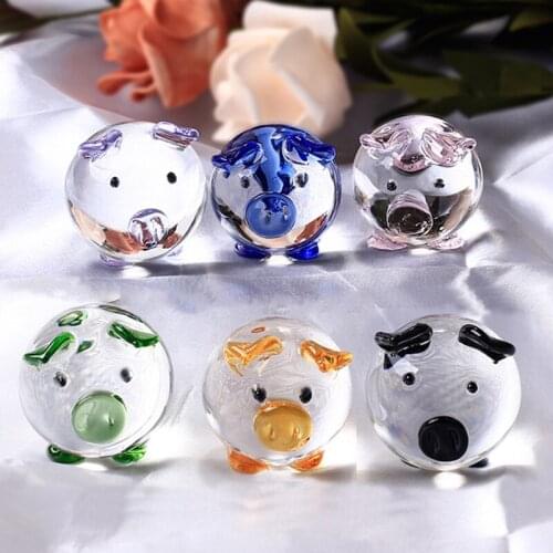 Funny Cartoon Crystal Glass Piglet Miniature Ornament Cute Pink Blue Purple Green Desktop Home Decoration Crafts Christmas Gifts