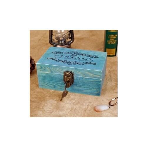 Zakka retro wooden lockable storage box storage box Desktop finishing stationery wood to do the old wooden box