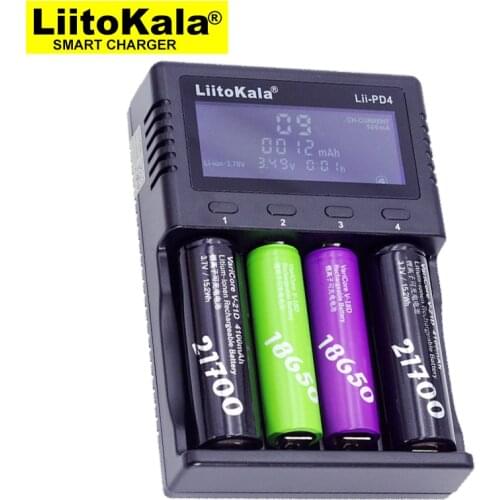 Liitokala Lii-PD4 LCD Battery Charger, charging 18650 18350 18500 16340 21700 10440 14500 26650 1.2V AA AAA NiMH battery