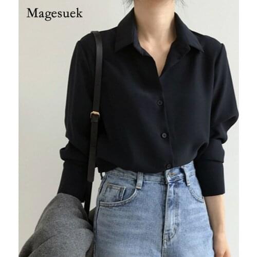 Autumn and Winter Women Chiffon Blouse New Korean Loose Slimming Lazy Womens Shirts Fashion Black OL Top Female Feminine 6830