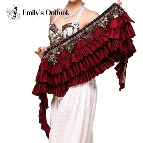 New Womens Belly Dance Hip Scarf With Copper Coin Tribal ATS Vintage Satin Wrap Belt Extra Long Red Green Black Free Shipping
