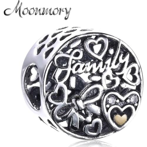 Moonmory Love Family Heart 925 Sterling Silver Charm Fit Brand Bracelet Snake Chain DIY Jewelry Accessory 2020 Autumn Bead