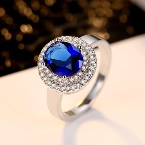 Zircon Ring Womens Ring Round Multi Inlaid Blue Zircon Ring Fashion Glamour Multicolor Jewelry Fashion Gift Ladies Jewellery