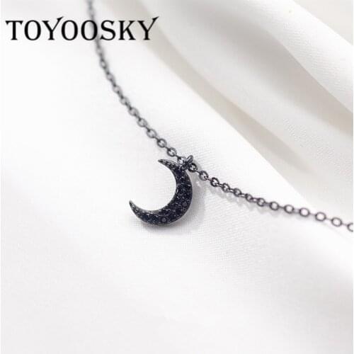 925 Sterling Silver Black Zircon Moon Pendant Choker Necklace For Women Adjustable Short Chain Necklaces Fine Jewelry