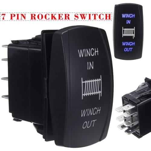 1pc 12V 20A Car Momentary Rocker Switch Blue LED Light 7pin WINCH IN/OUT Auto Off Road SUV DIY Parts Moulding