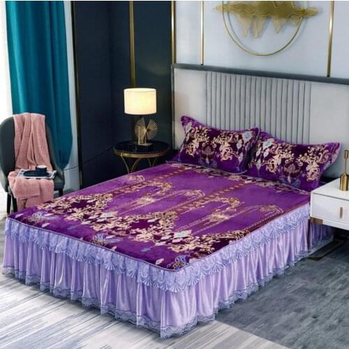 1pc Thicken Bed Skirt Autumn Winter Keep Warm Plus Velvet Bedspread Household Bedroom Bed Sheet ( No Include Pillowcase )