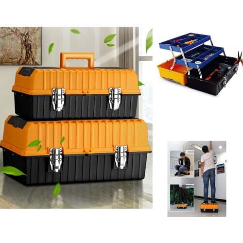 17" Large Plastic Tool Box Double Three Layer Storage Box Hardware Toolbox Home Multifunction Car Repair Box Tool Container Case